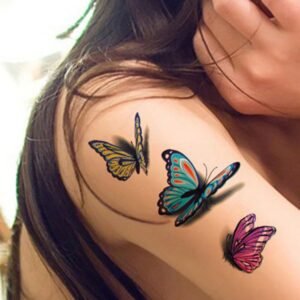 3D Butterfly Tattoos Sticker |Temporary Body Art Tattoo Sticker |Rose Flower Feather Tattoo| Fake Tattoo for Women -8 pieces card