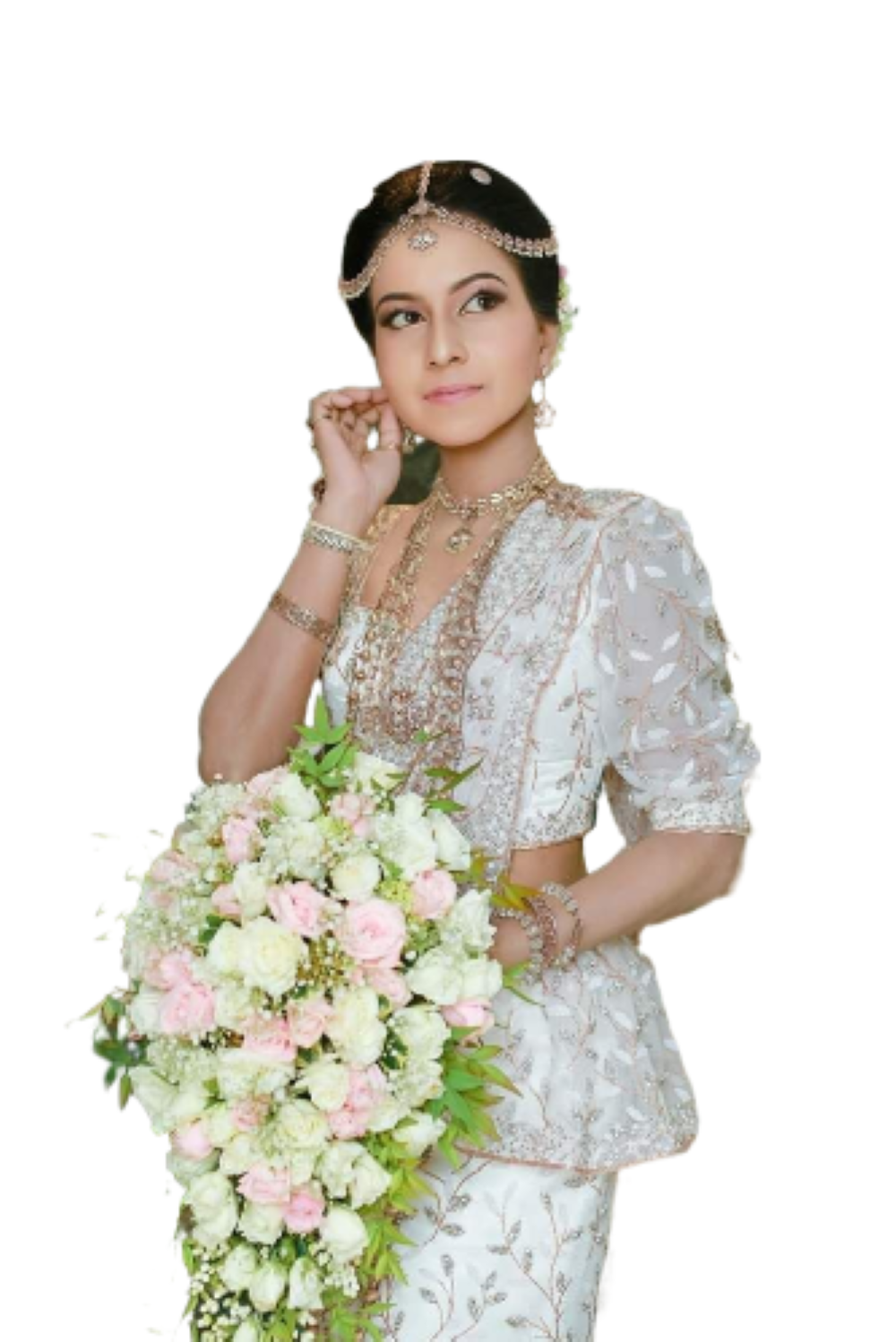 Natural Bridal Posy Flower Mixed Roses Bouquet With Extra Head Dress - Image 3