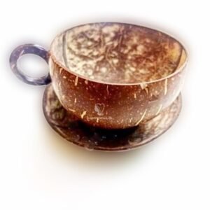 Eco Friendly Coconut Wood Tea Cup With Handle And Saucer