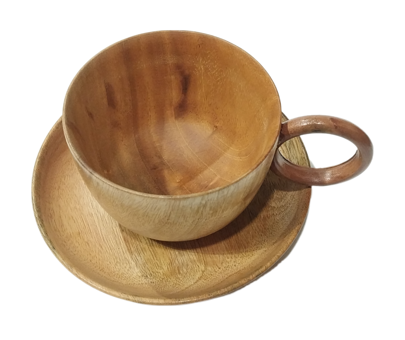 Eco Friendly Premium Quality Mahogany Wood Tea Cup With Handle And Saucer - Image 3
