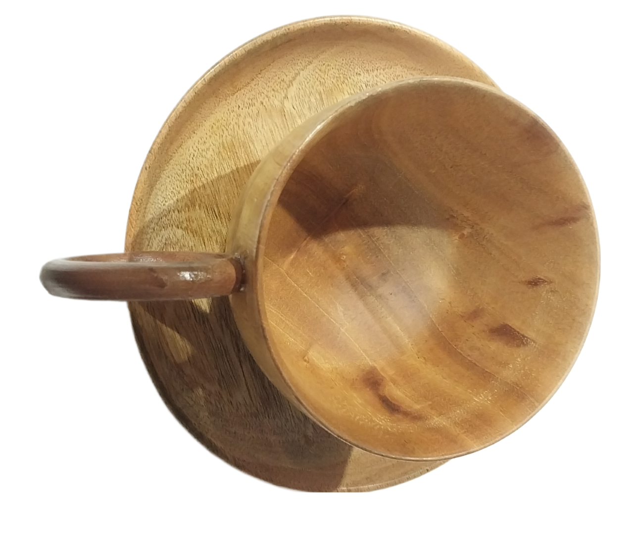 Eco Friendly Premium Quality Mahogany Wood Tea Cup With Handle And Saucer - Image 4