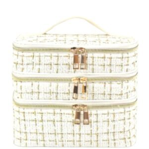Stylish & Lightweight Salon Cosmetic Bag With 3 Layers /Multilayer Storage Bag/ Portable Cosmetic Bag - White