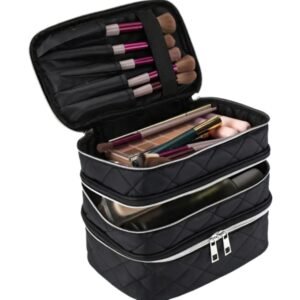 Stylish & Lightweight Salon Cosmetic Bag With 3 Layers /Multilayer Storage Bag/ Portable Cosmetic Bag