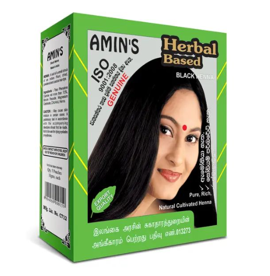 Amin's Black Henna Herbal Hair Color - Natural Semi-Permanent Hair Dye, Gray Coverage, Hair Care for Men & Women